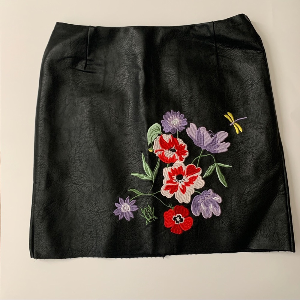 Embroidered black leather skirt size6
